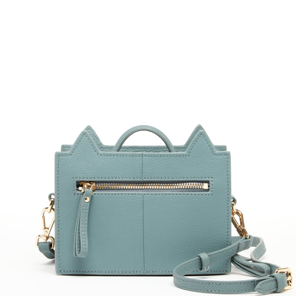 Leather Cat Purse Crossbody Bag Mineral Blue Handbag for Women